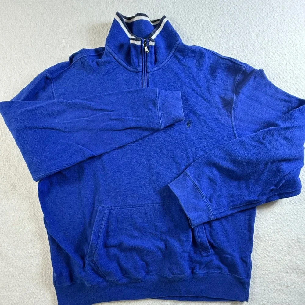 Polo Ralph Lauren 1/4 Zip Pullover Mens Large Cotton Mock‎ Neck Royal Blue VTG